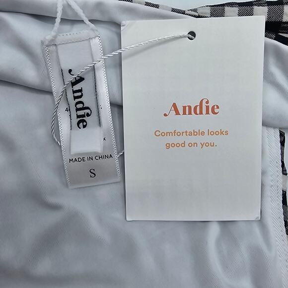 Andie Swim Womans size S The Cheeky Bikini Bottom in Black & White Gingham NEW - Picture 6 of 8